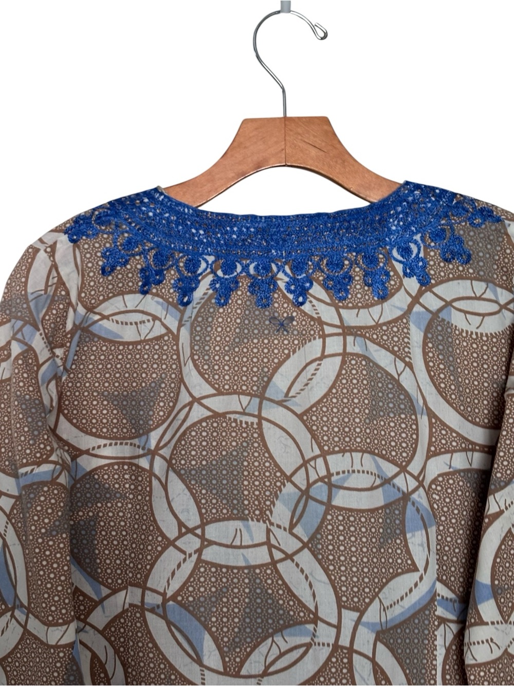 Anya Hindmarch Beach Embroidered Graphic Tunic Dress Blue & Taupe Coverup Boho M - Picture 7 of 8